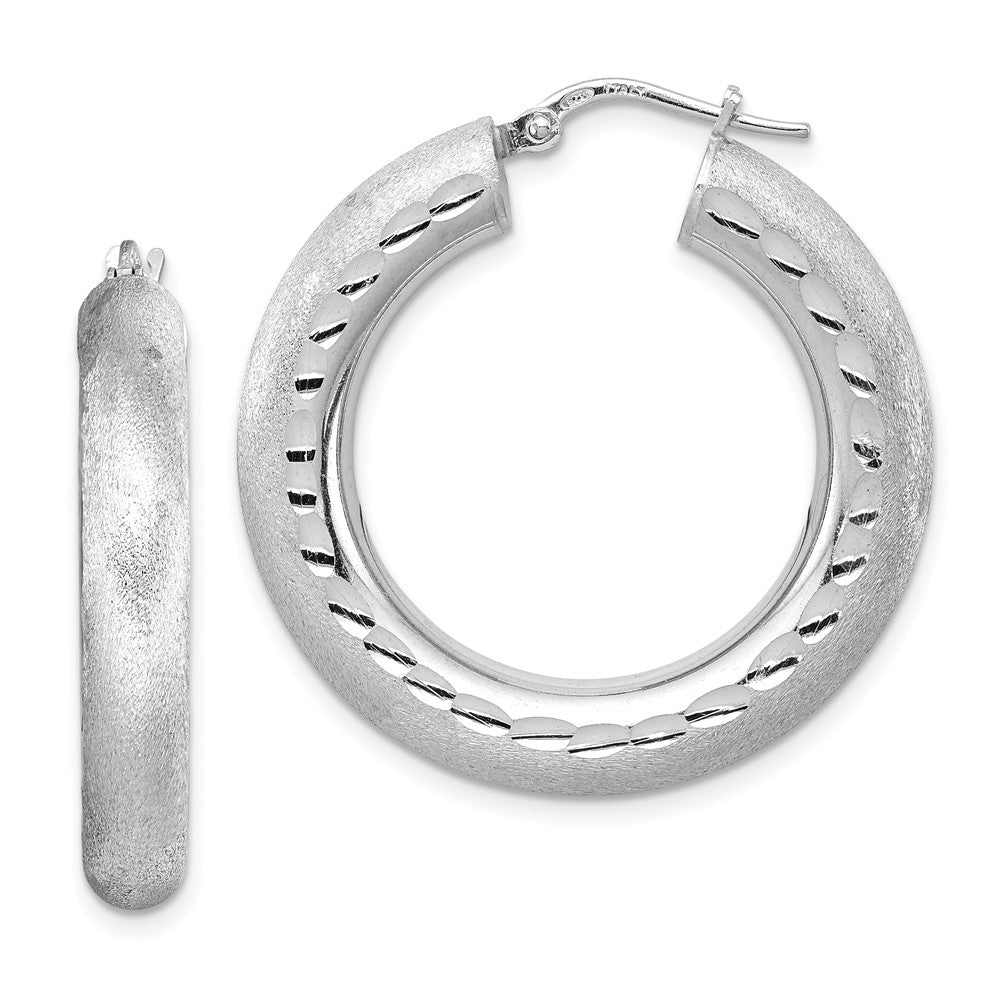 Sterlingsilber Rhodiniert Diamantiert Poliert/satin 5mm Creolen