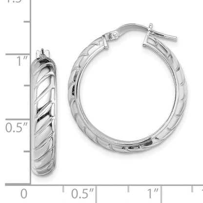 Sterlingsilber Rhodiniert 5x20mm Poliert Strukturiert Creolen