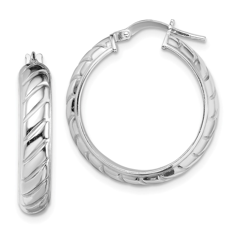 Sterlingsilber Rhodiniert 5x20mm Poliert Strukturiert Creolen