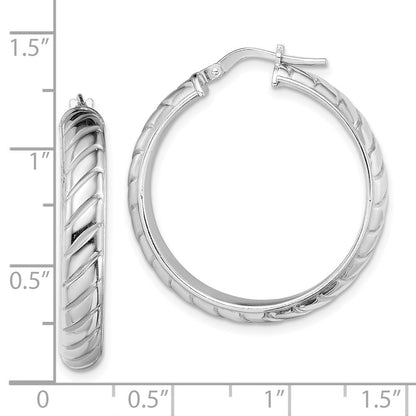 Sterlingsilber Rhodiniert 5x25mm Poliert Strukturiert Creolen