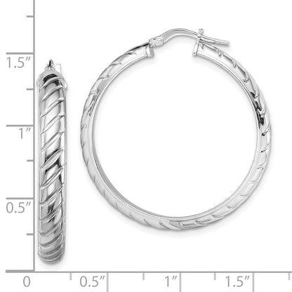 Sterlingsilber Rhodiniert 5x30mm Poliert Strukturiert Creolen