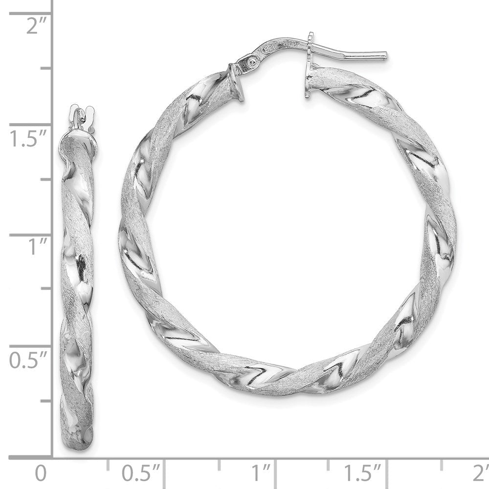 Sterlingsilber Rhodiniert Satiniert Poliert Gedreht 3x35mm Creolen