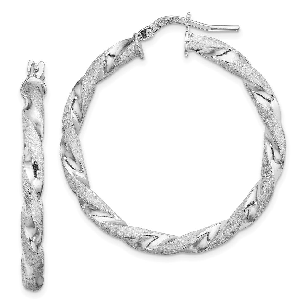 Sterlingsilber Rhodiniert Satiniert Poliert Gedreht 3x35mm Creolen