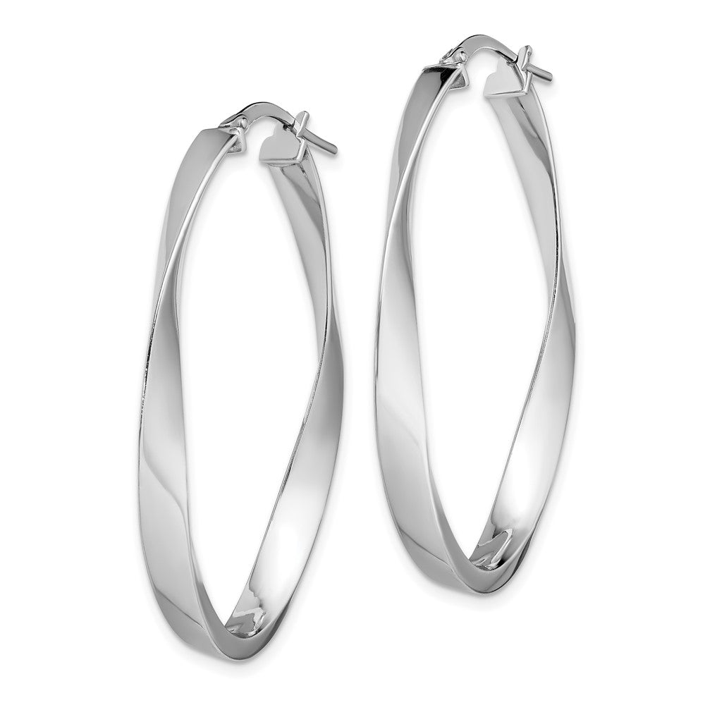 Sterlingsilber Rhodiniert Poliert & Gedreht Oval Creolen