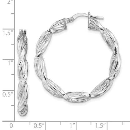 Sterlingsilber Rhodiniert 4mm Gedreht Creolen