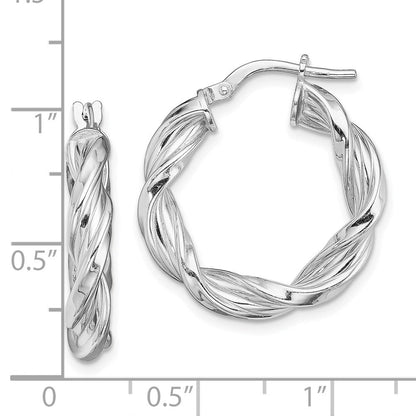 Sterlingsilber Rhodiniert 4mm Gedreht Creolen