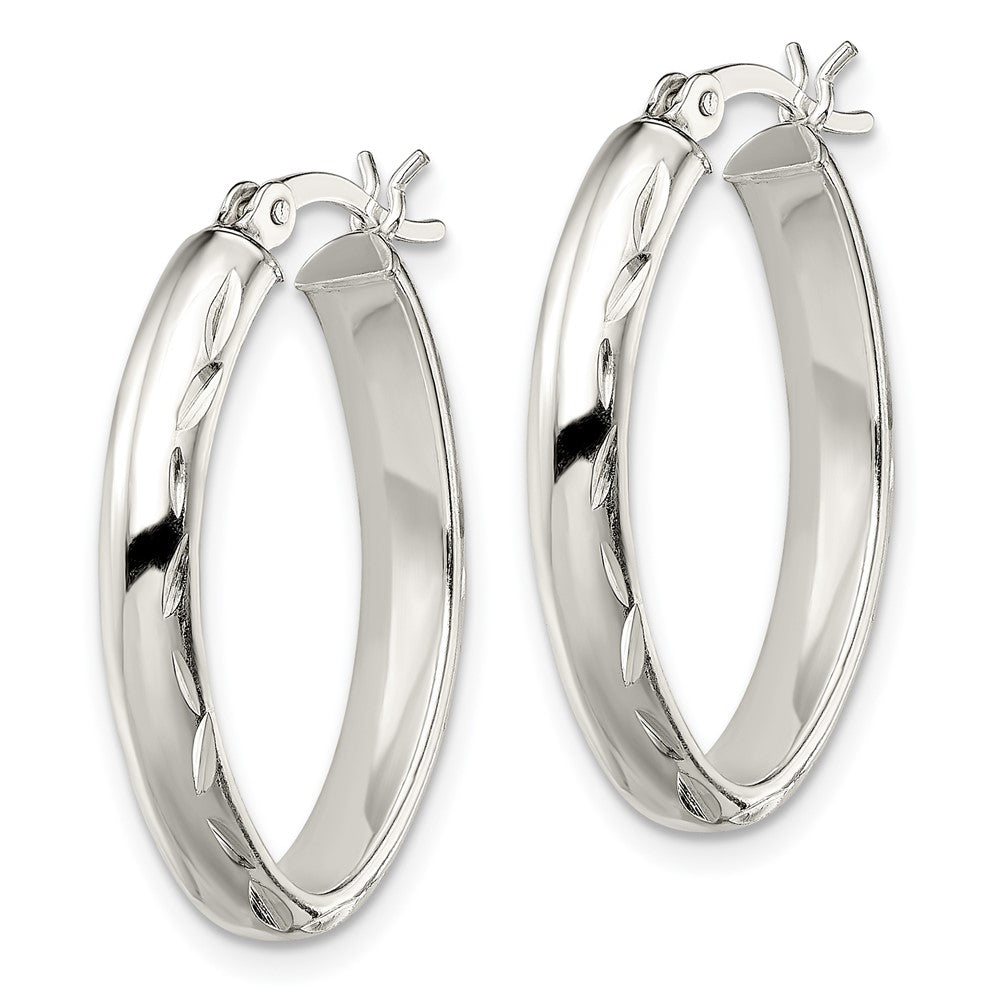 Sterlingsilber Poliert Diamantiert Kante 4.25mm Oval Creolen