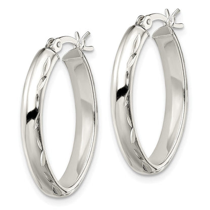 Sterlingsilber Poliert Diamantiert Kante 4.25mm Oval Creolen