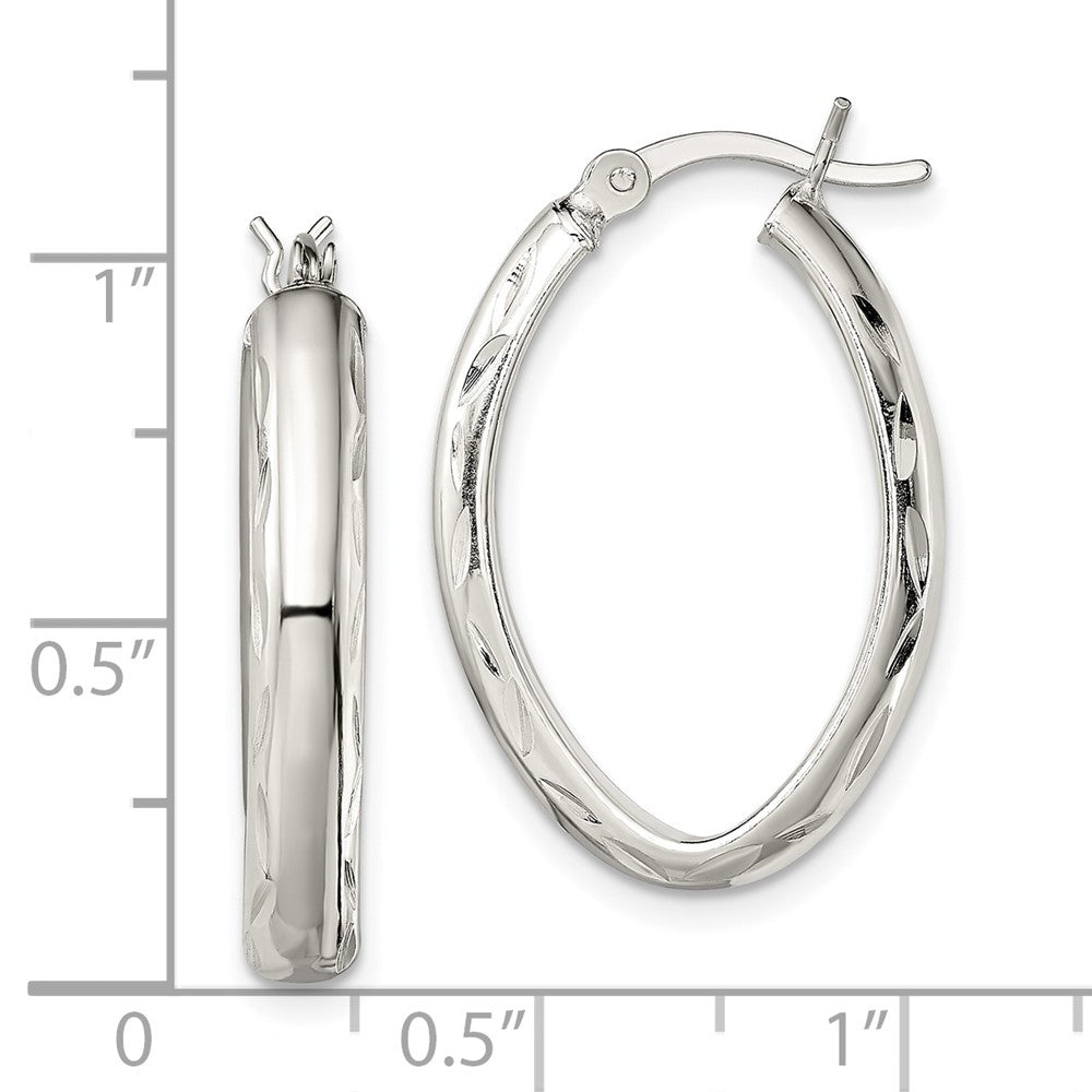 Sterlingsilber Poliert Diamantiert Kante 4.25mm Oval Creolen