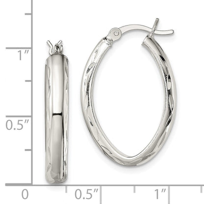 Sterlingsilber Poliert Diamantiert Kante 4.25mm Oval Creolen