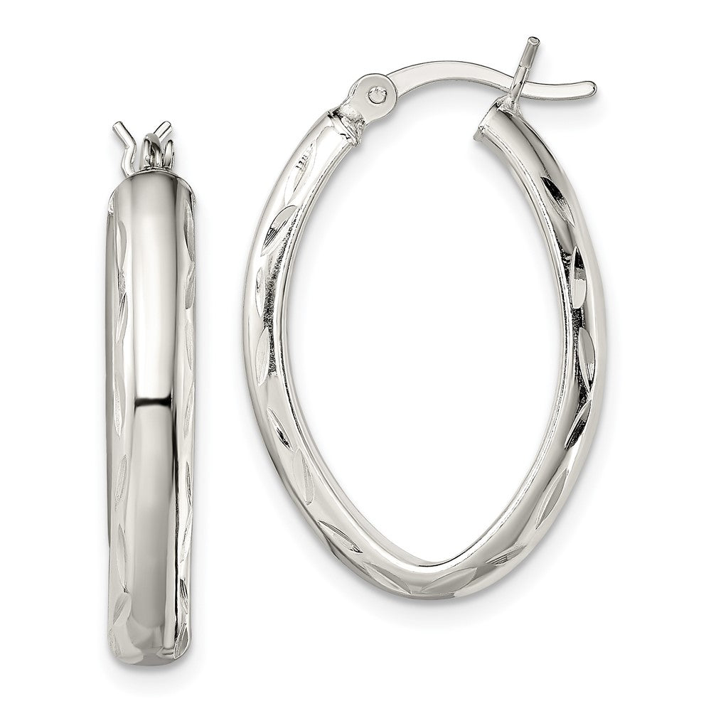 Sterlingsilber Poliert Diamantiert Kante 4.25mm Oval Creolen