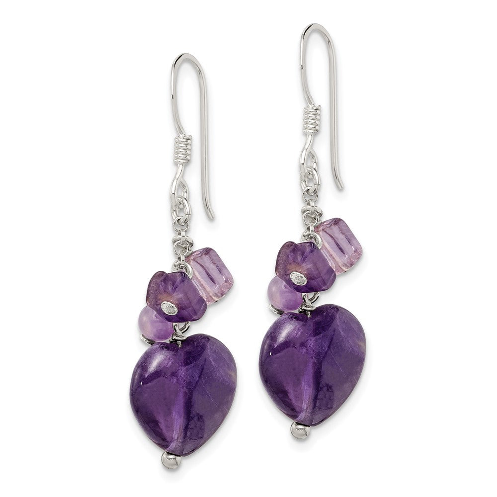 Sterlingsilber Poliert Amethyst Herz Ohrhänger