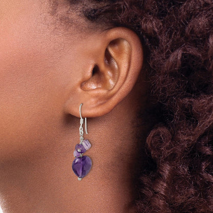 Sterlingsilber Poliert Amethyst Herz Ohrhänger