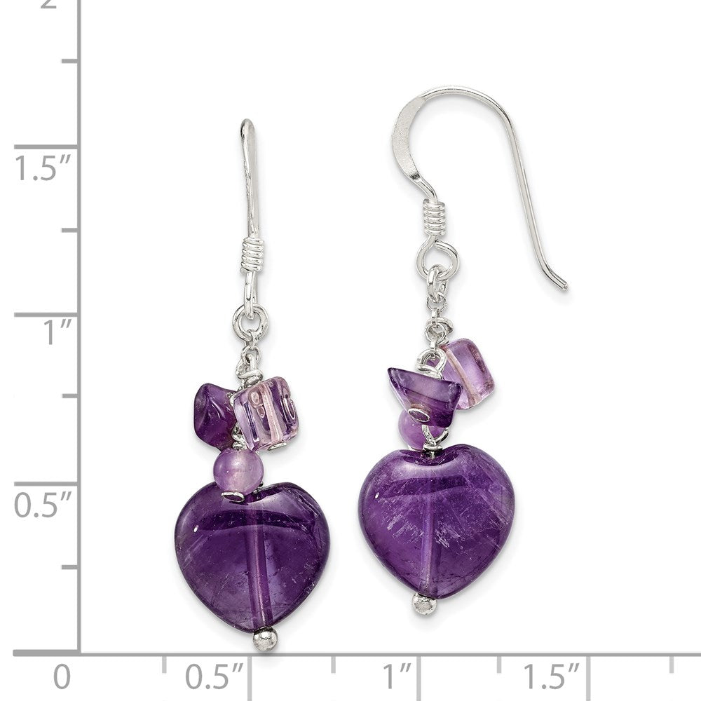 Sterlingsilber Poliert Amethyst Herz Ohrhänger