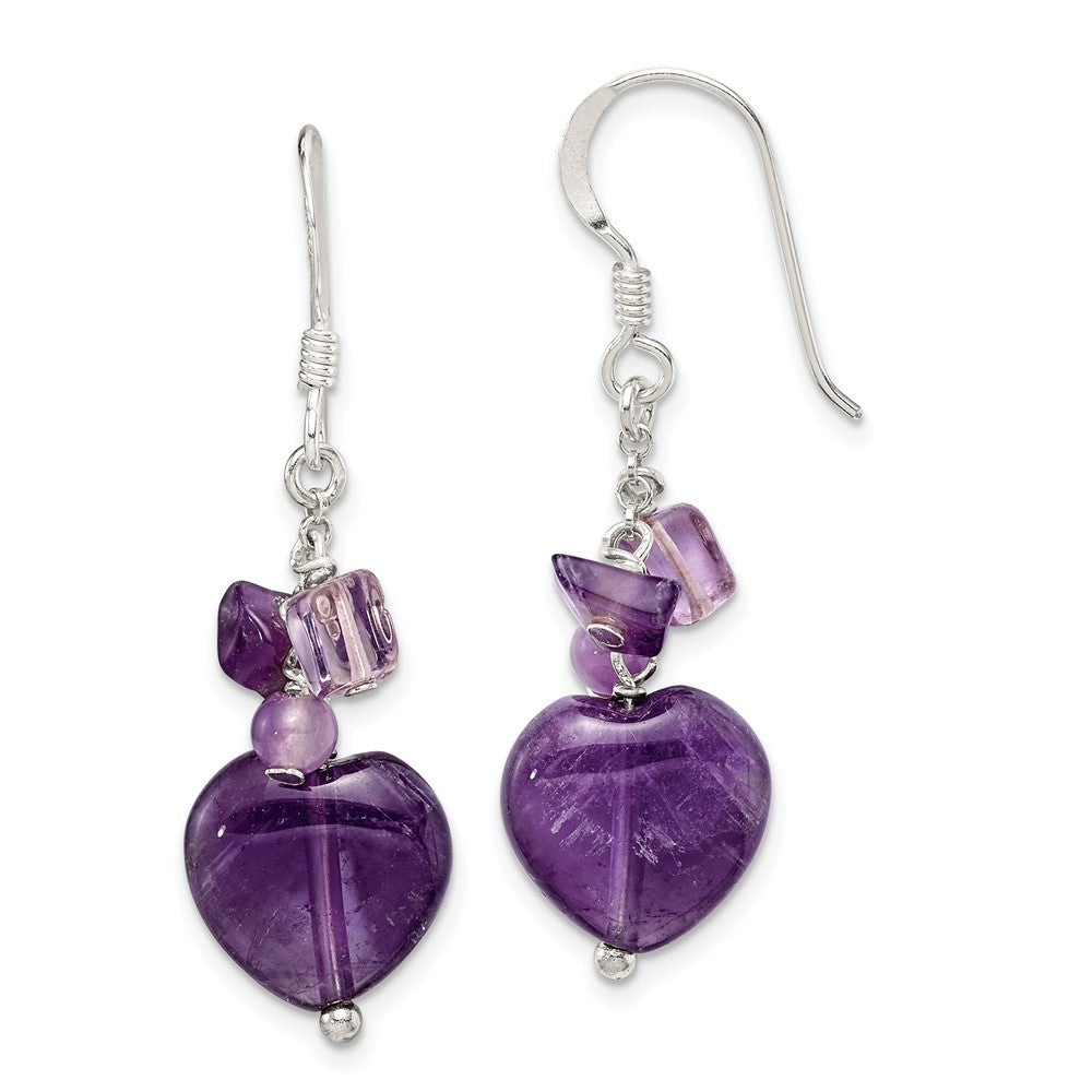 Sterlingsilber Poliert Amethyst Herz Ohrhänger