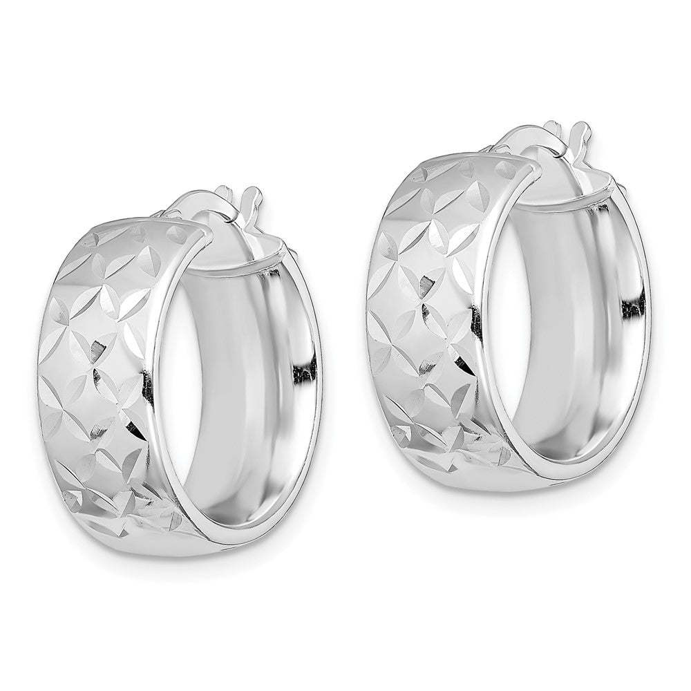 Sterlingsilber Rhodiniert Poliert & Diamantiert 7.5mm Rund Creolen