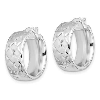 Sterlingsilber Rhodiniert Poliert & Diamantiert 7.5mm Rund Creolen