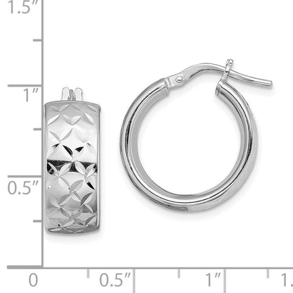 Sterlingsilber Rhodiniert Poliert & Diamantiert 7.5mm Rund Creolen