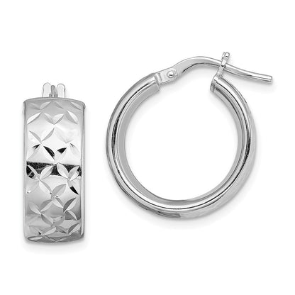 Sterlingsilber Rhodiniert Poliert & Diamantiert 7.5mm Rund Creolen
