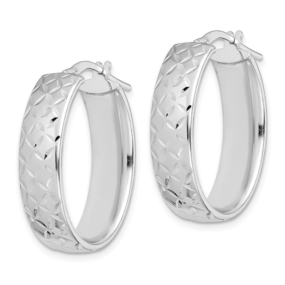 Sterlingsilber Rhodiniert Poliert & Diamantiert 7.5mm Oval Creolen
