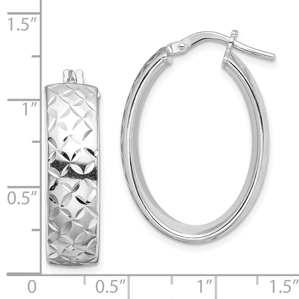 Sterlingsilber Rhodiniert Poliert & Diamantiert 7.5mm Oval Creolen