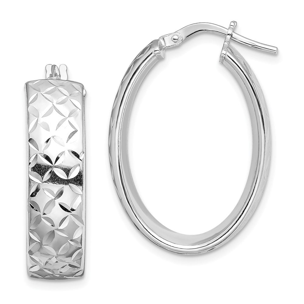 Sterlingsilber Rhodiniert Poliert & Diamantiert 7.5mm Oval Creolen