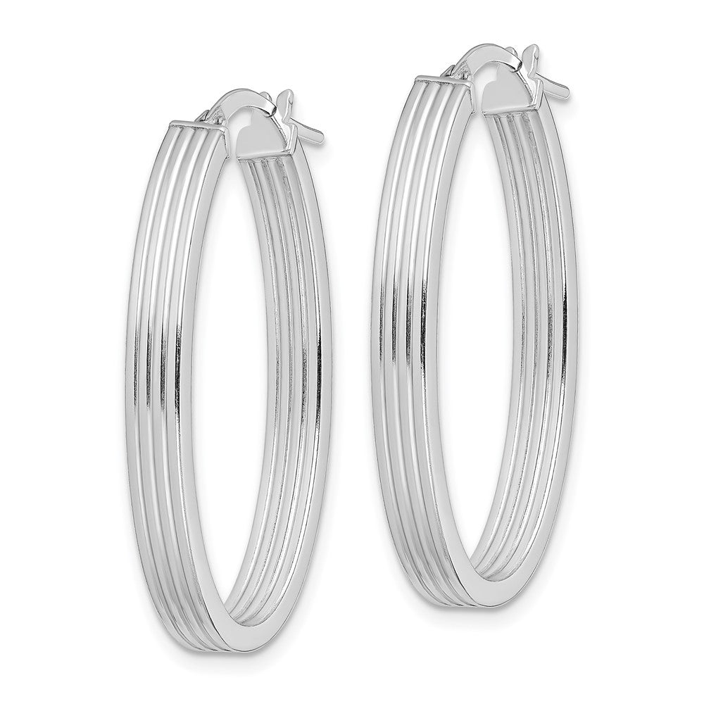 Sterlingsilber Rhodiniert Poliert & Striped 4mm Oval Creolen