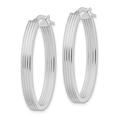 Sterlingsilber Rhodiniert Poliert & Striped 4mm Oval Creolen