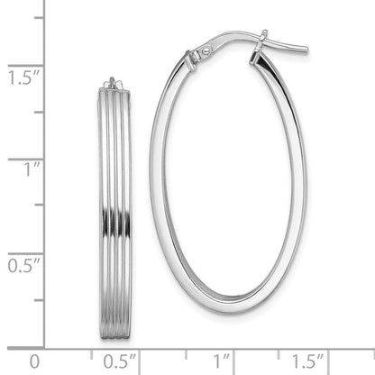 Sterlingsilber Rhodiniert Poliert & Striped 4mm Oval Creolen