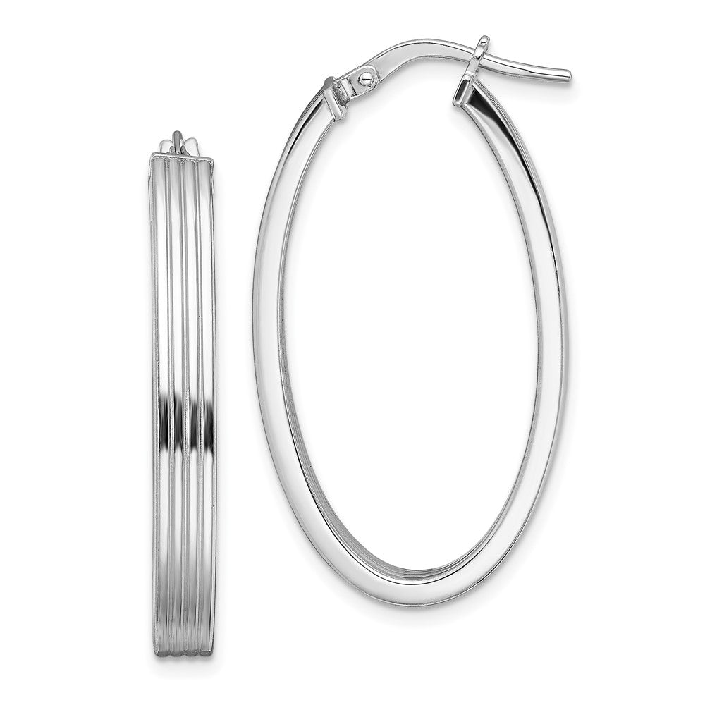 Sterlingsilber Rhodiniert Poliert & Striped 4mm Oval Creolen