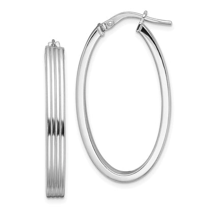 Sterlingsilber Rhodiniert Poliert & Striped 4mm Oval Creolen