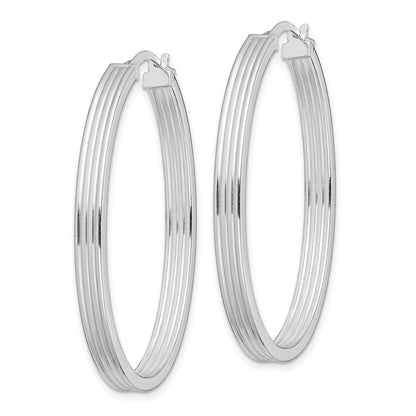 Sterlingsilber Rhodiniert Poliert & Striped 4mm Oval Creolen