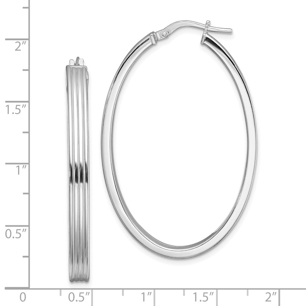 Sterlingsilber Rhodiniert Poliert & Striped 4mm Oval Creolen