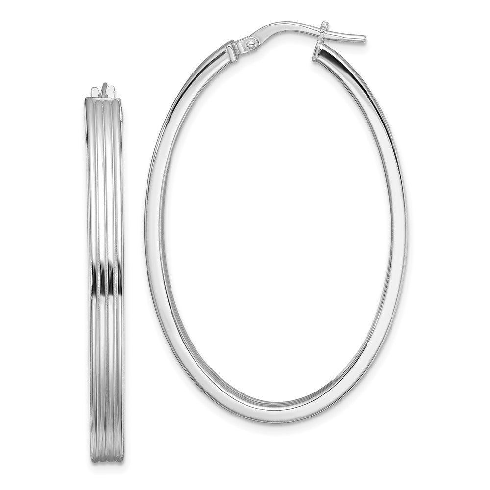 Sterlingsilber Rhodiniert Poliert & Striped 4mm Oval Creolen