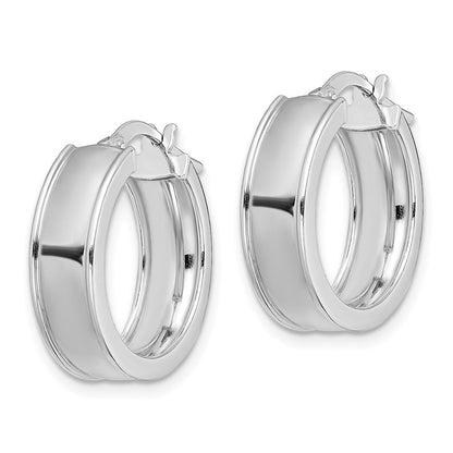 Sterlingsilber Rhodiniert Abgeschrägt Kante 6mm Rund Creolen