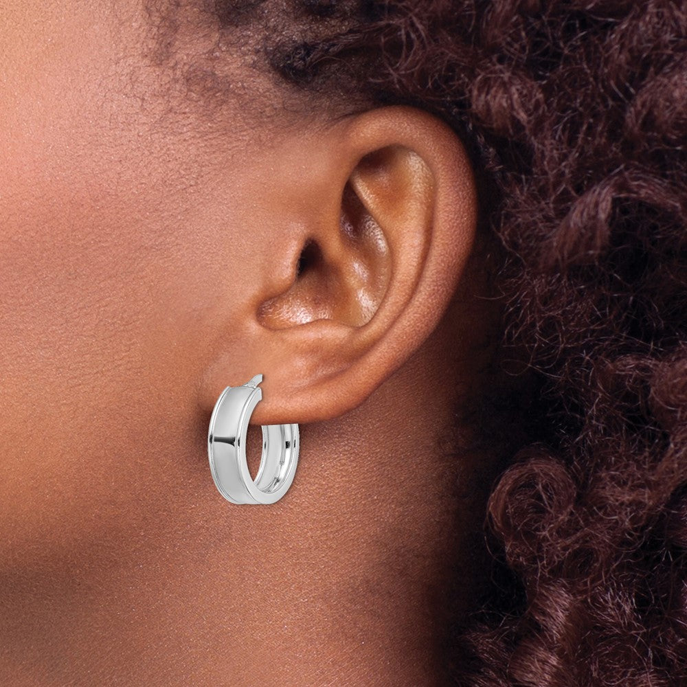 Sterlingsilber Rhodiniert Abgeschrägt Kante 6mm Rund Creolen