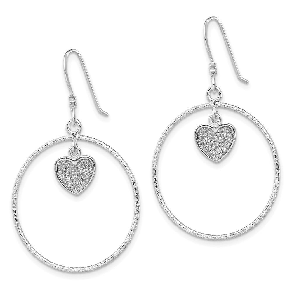 Sterlingsilber Rhodiniert Diamantiert Emaille Glitzer Stoff Herz in Kreis Ohrring