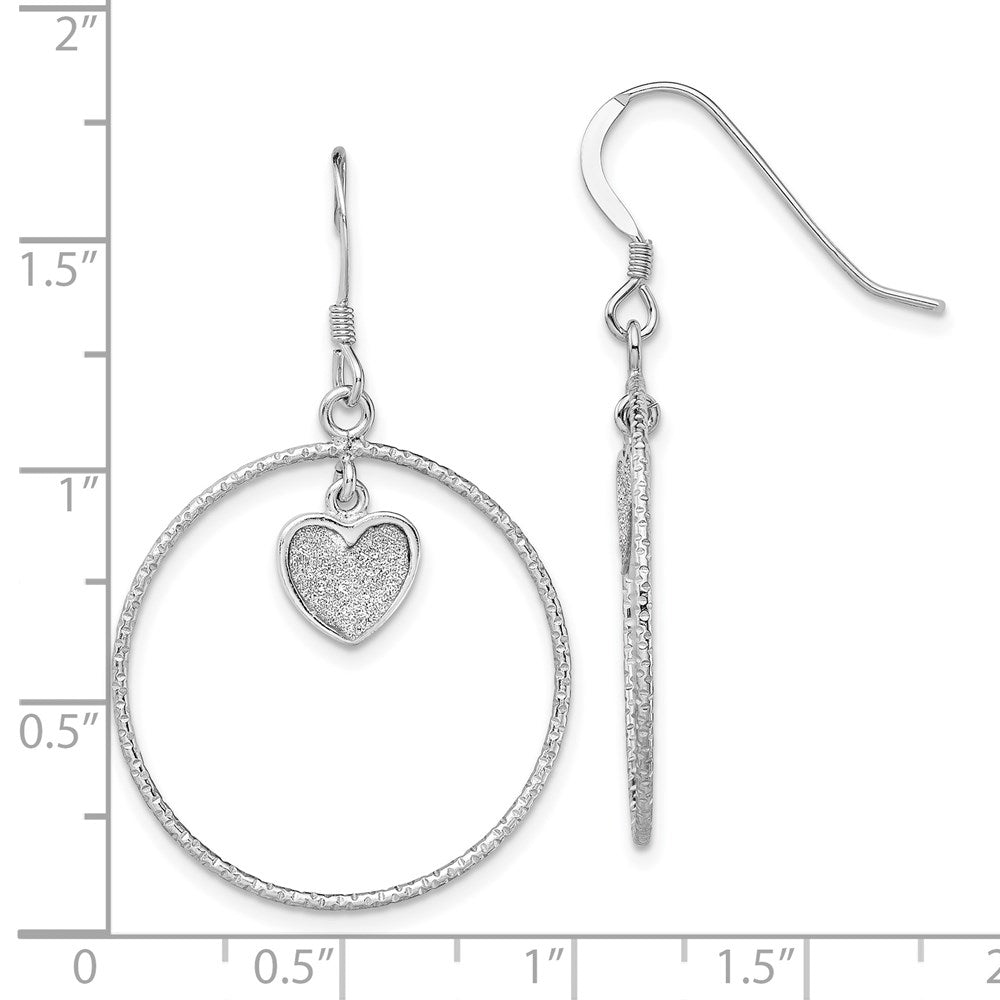Sterlingsilber Rhodiniert Diamantiert Emaille Glitzer Stoff Herz in Kreis Ohrring