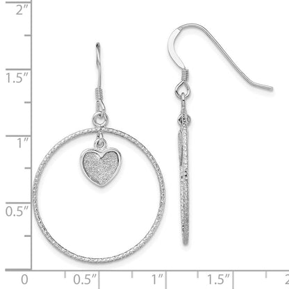 Sterlingsilber Rhodiniert Diamantiert Emaille Glitzer Stoff Herz in Kreis Ohrring