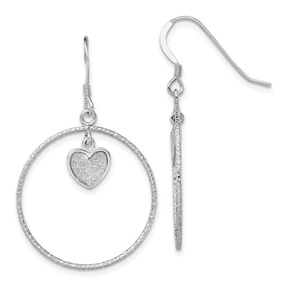 Sterlingsilber Rhodiniert Diamantiert Emaille Glitzer Stoff Herz in Kreis Ohrring