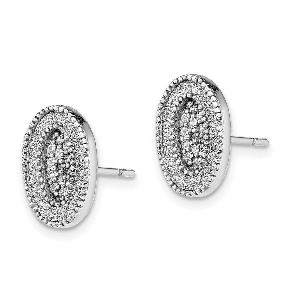 Sterlingsilber Rhodiniert Emaille Glitzer Stoff mit Zirkonia Oval Stecker Ohrring