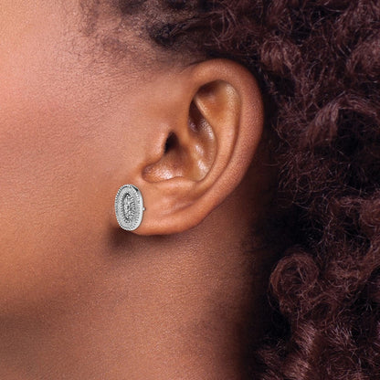 Sterlingsilber Rhodiniert Emaille Glitzer Stoff mit Zirkonia Oval Stecker Ohrring