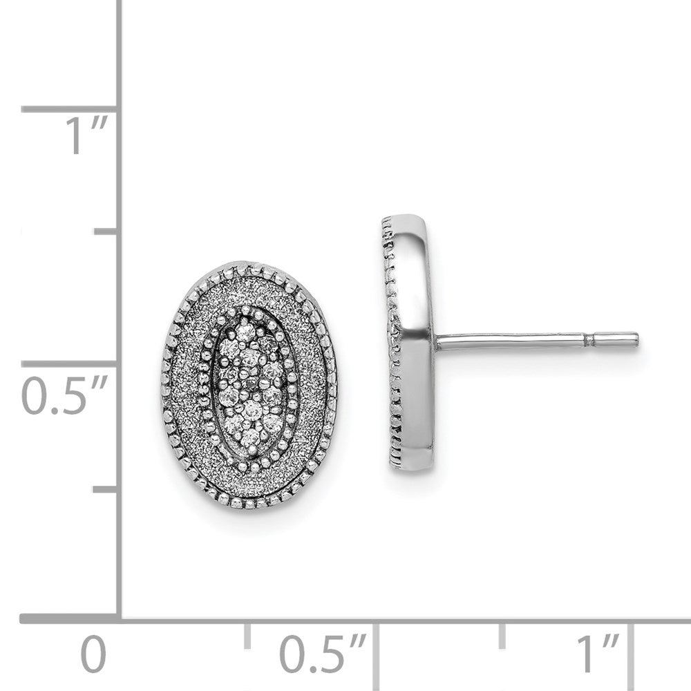 Sterlingsilber Rhodiniert Emaille Glitzer Stoff mit Zirkonia Oval Stecker Ohrring