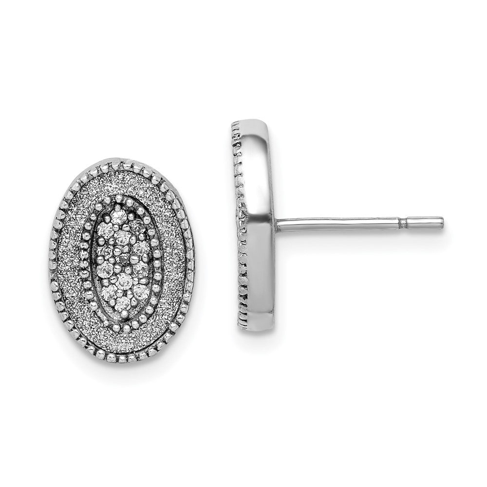 Sterlingsilber Rhodiniert Emaille Glitzer Stoff mit Zirkonia Oval Stecker Ohrring