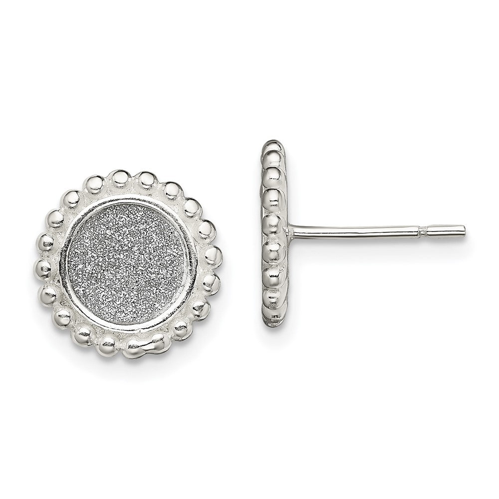Sterlingsilber Poliert & Gekugelt Emaille Glitzer Stoff Rund Ohrstecker