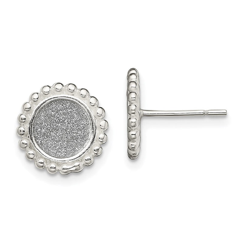 Sterlingsilber Poliert & Gekugelt Emaille Glitzer Stoff Rund Ohrstecker