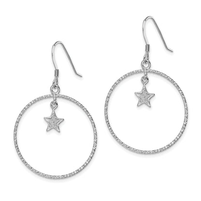 Sterlingsilber Rhodiniert Diamantiert Emaille Glitzer Stoff Stern in Kreis Ohrringe