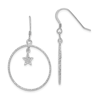 Sterlingsilber Rhodiniert Diamantiert Emaille Glitzer Stoff Stern in Kreis Ohrringe
