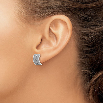 Sterlingsilber Rhodiniert Emaille Glitzer Stoff Halb Creole Stecker Ohrring