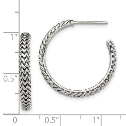 Sterlingsilber Antikisiert Groß Zig Zag Creole Ohrstecker